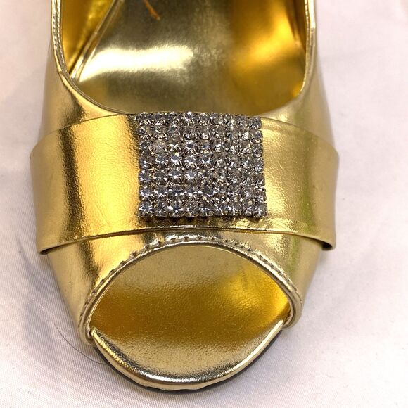 Db Dk Fashion Pump Women's Szes 6.5 4" Heel Slingback Peep Toe Gold Rhinestones - Picture 7 of 11